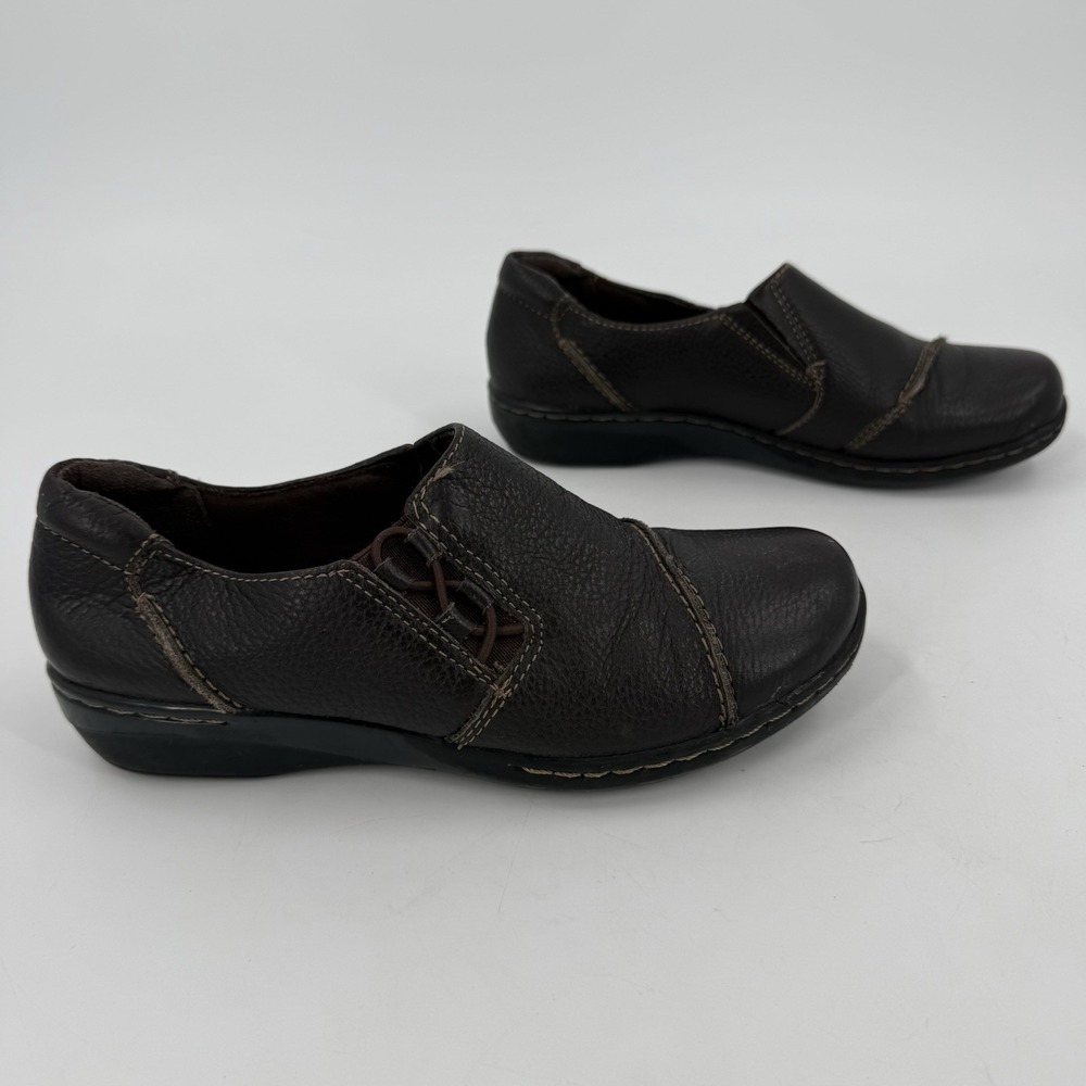 Clarks Women's 6.5 Brown Leather Comfort Slip On Walking Loafers Shoes